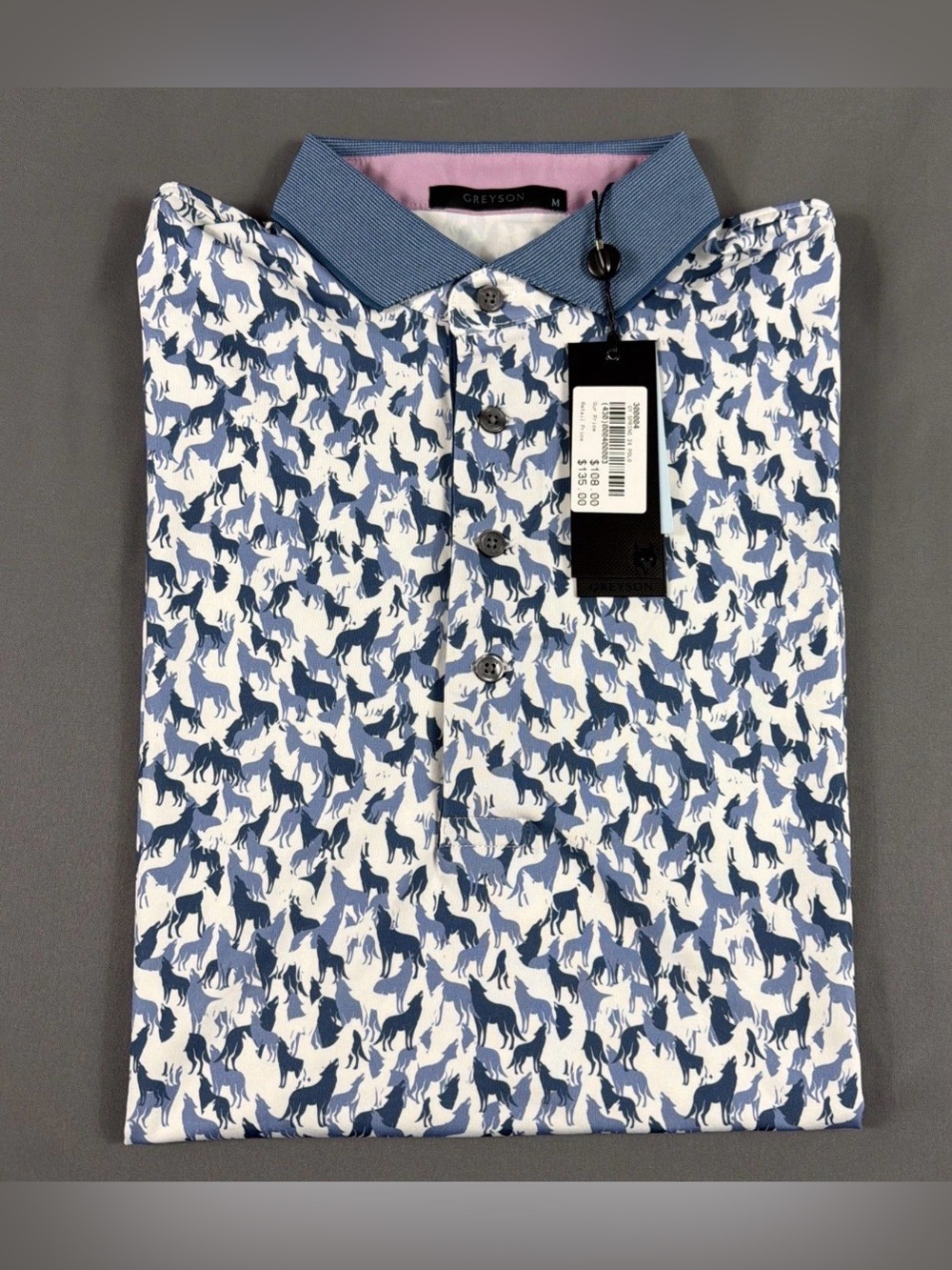 Greyson Golf Shirt Polo Sleeve Logo Micro In The Shadows Print Medium Arctic NWT
